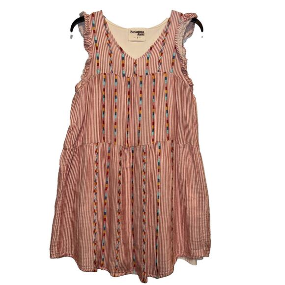 Savanna Jane Stripe Multicolor Embroidered Flutter Sleeve Dress Womans Small - Picture 1 of 3
